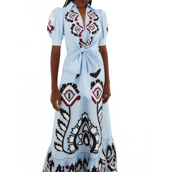 NEW FARM RIO artisanal bow maxi dress in blue - Picture 4 of 5